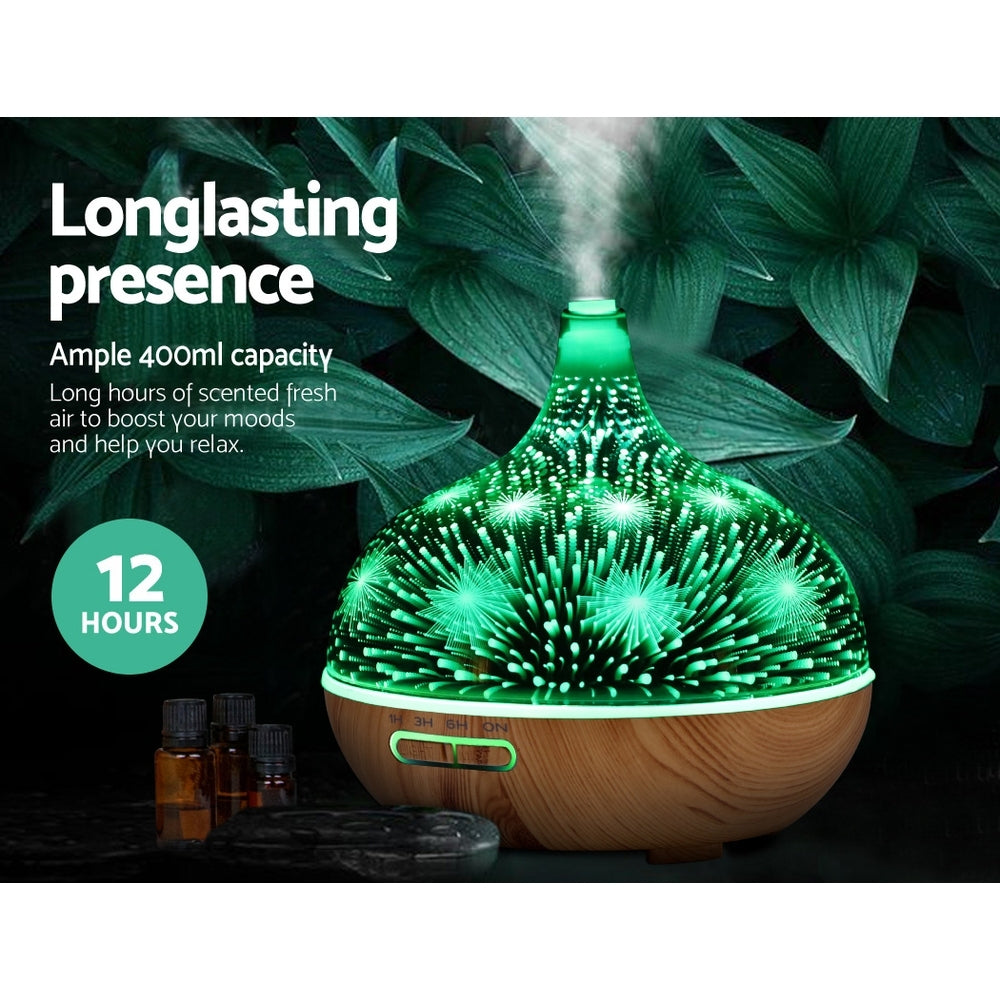 Devanti Aroma Diffuser Aromatherapy 3D Glass 400ml 4