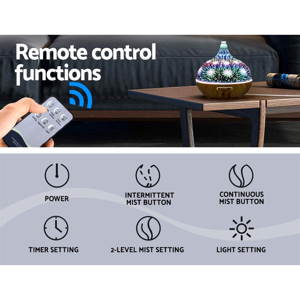 Devanti Aroma Diffuser Aromatherapy 3D Glass 400ml 5