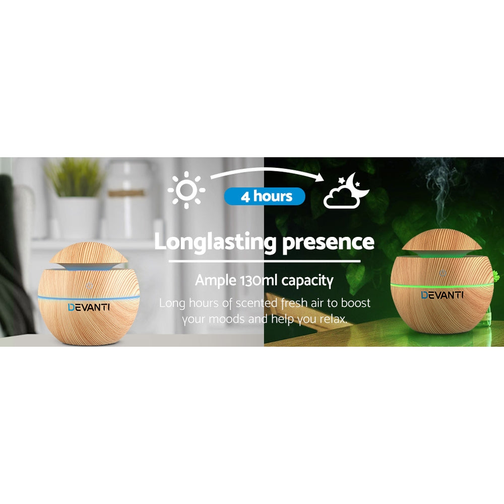 Devanti Aroma Diffuser Aromatherapy Light Wood 130ml 3