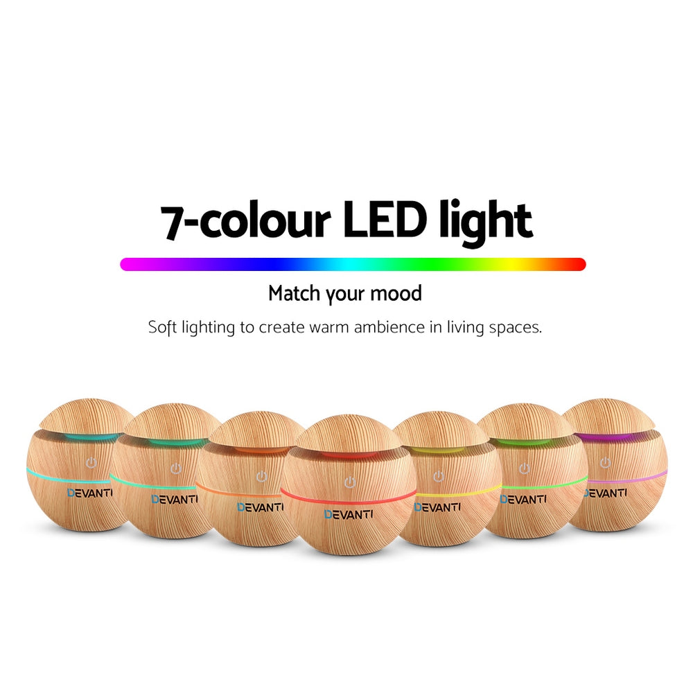 Devanti Aroma Diffuser Aromatherapy Light Wood 130ml 4