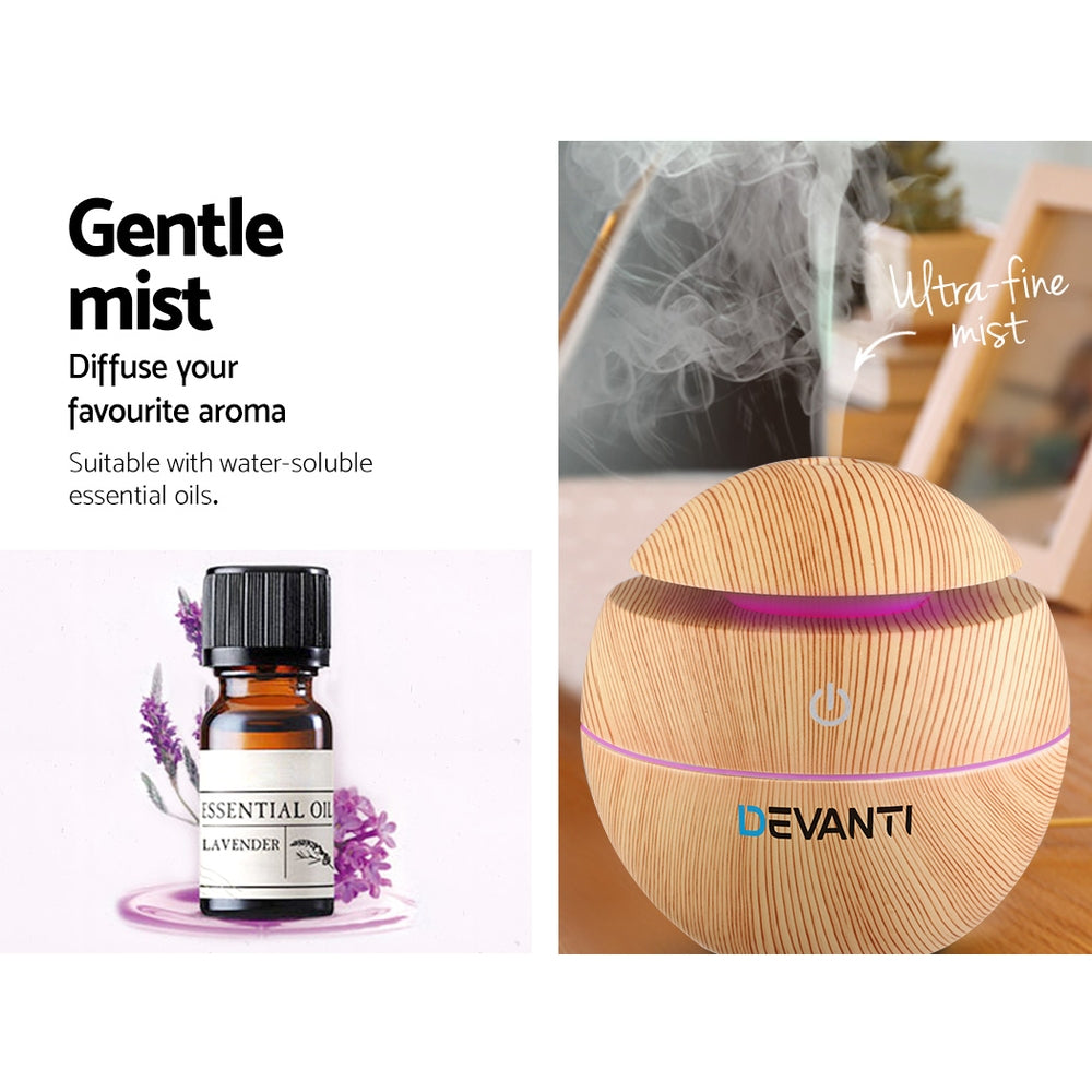 Devanti Aroma Diffuser Aromatherapy Light Wood 130ml 5