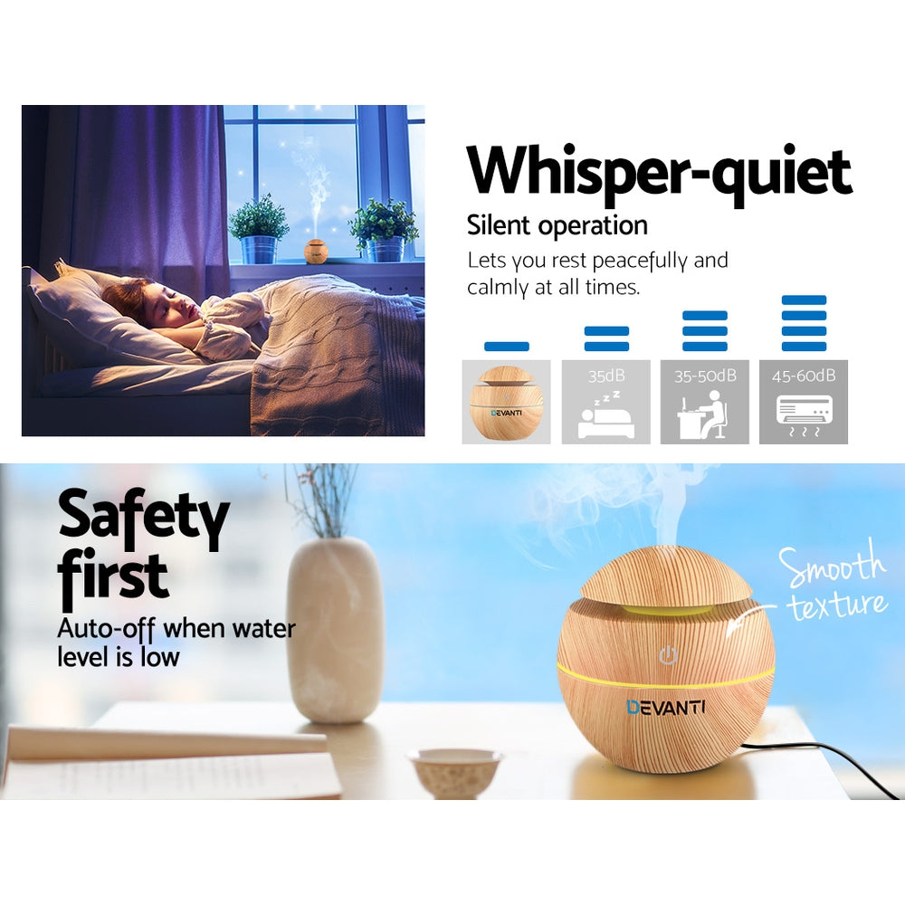 Devanti Aroma Diffuser Aromatherapy Light Wood 130ml 6