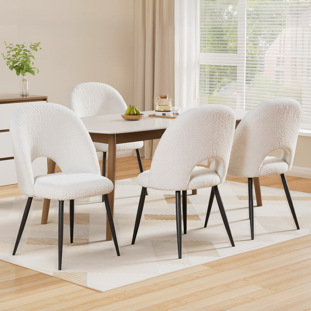 1 Set of 4 Artiss Dining Chair Boucle Sherpa 7