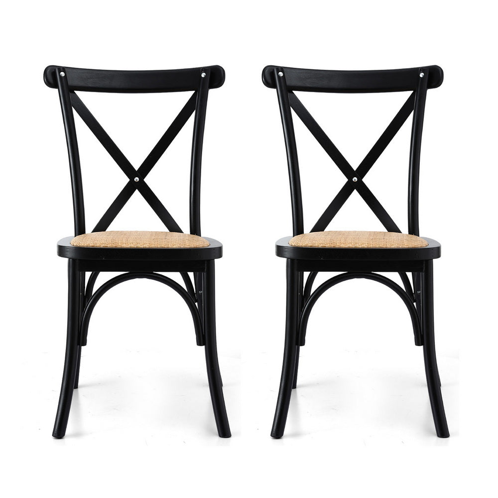 Artiss 2x Dining Chairs Rattan Wooden Kitchen Accent Chair Cafe Lounge Rubber Wood 3