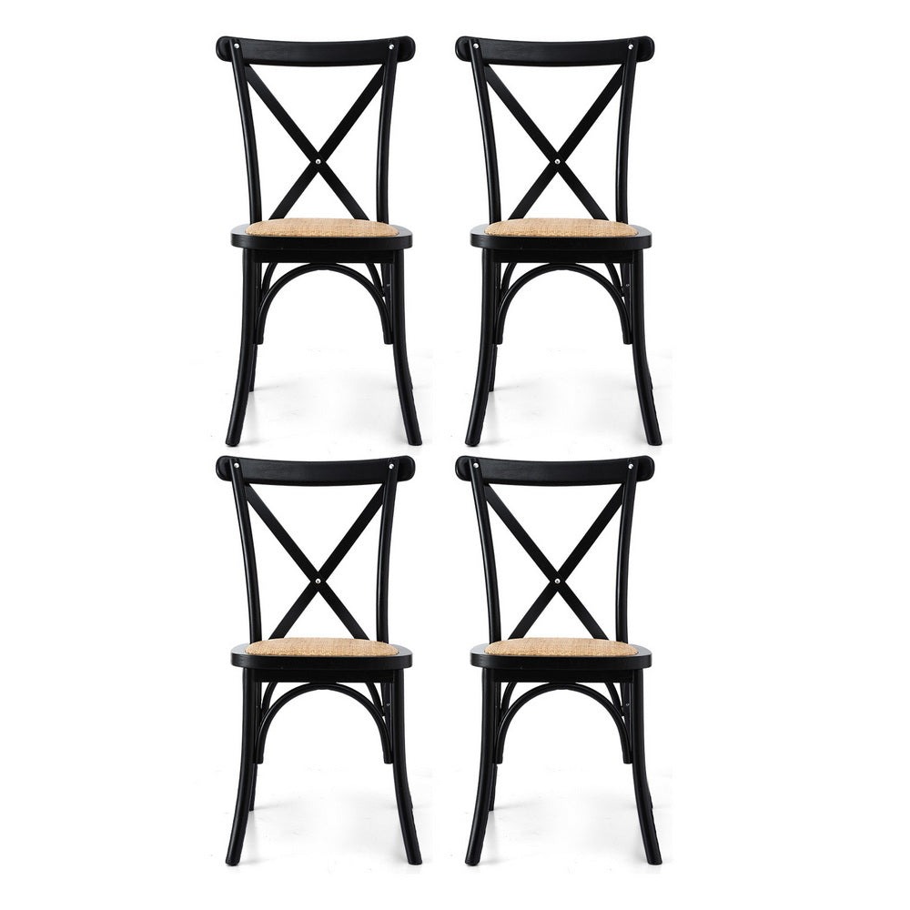 Artiss 4x Dining Chairs Rattan Wooden Kitchen Accent Chair Cafe Lounge Rubber Wood 3