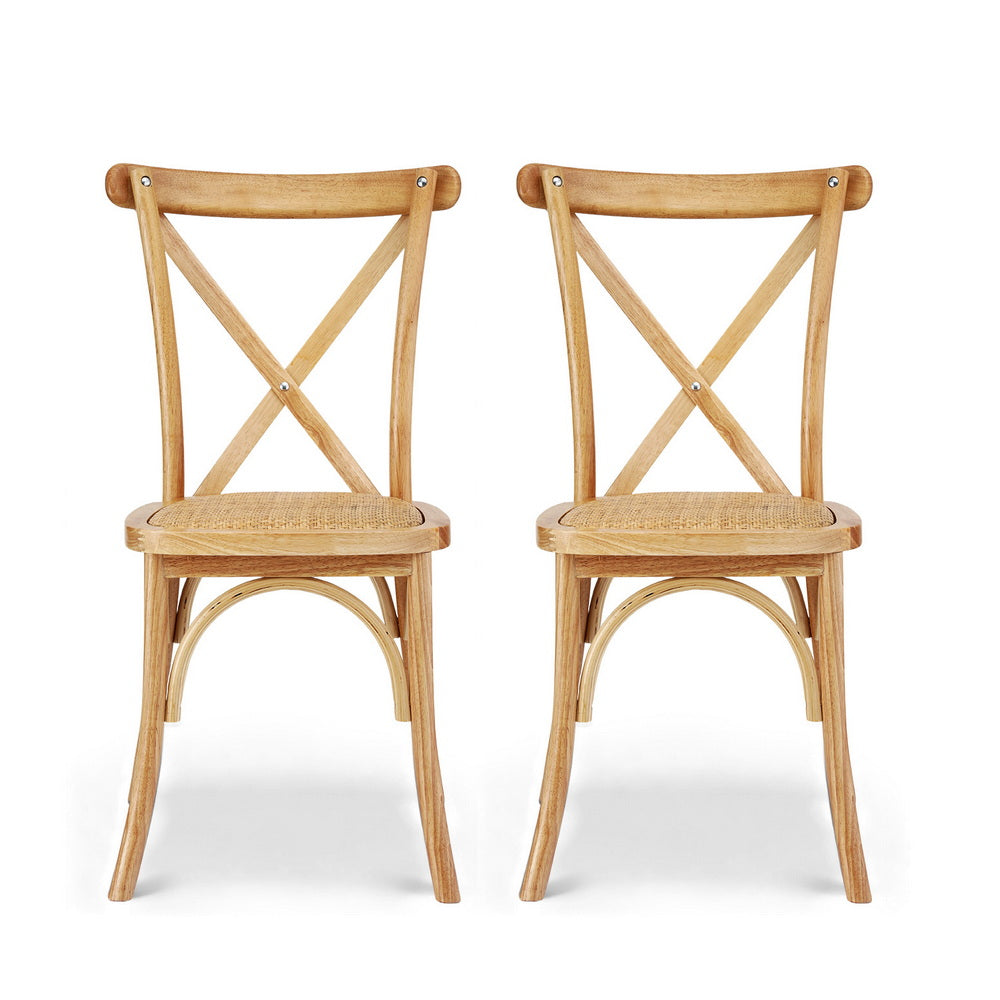 Artiss 2x Dining Chairs Rattan Wooden Kitchen Accent Chair Cafe Lounge Rubber Wood 3