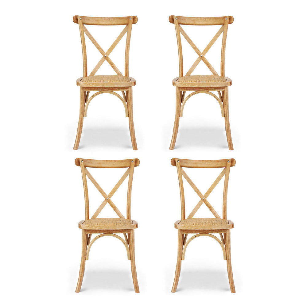 Artiss 4x Dining Chairs Rattan Wooden Kitchen Accent Chair Cafe Lounge Rubber Wood 3