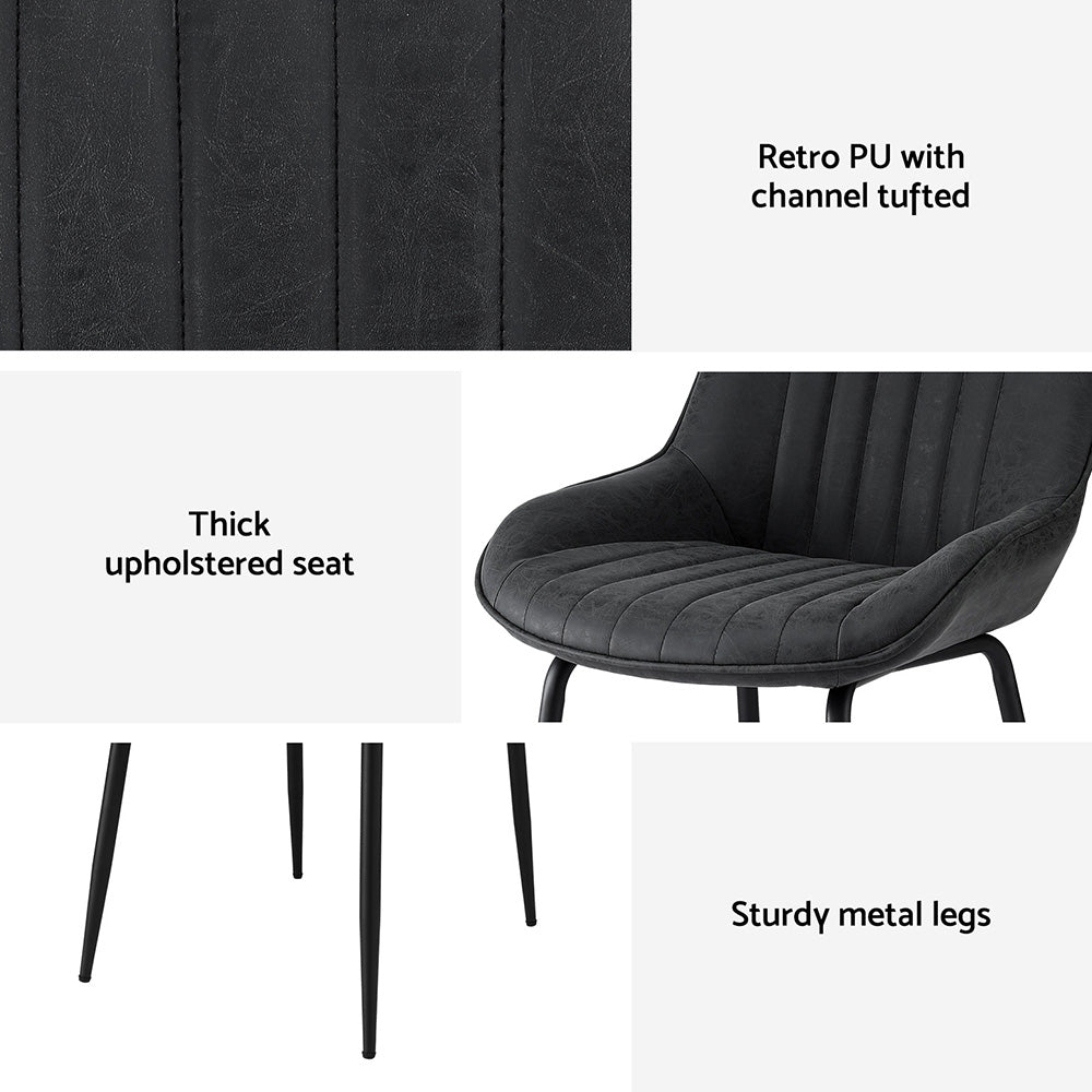 Artiss 2x Dining Chairs Retro PU Leather Kitchen Lounge Cafe Accent Chair Black 6