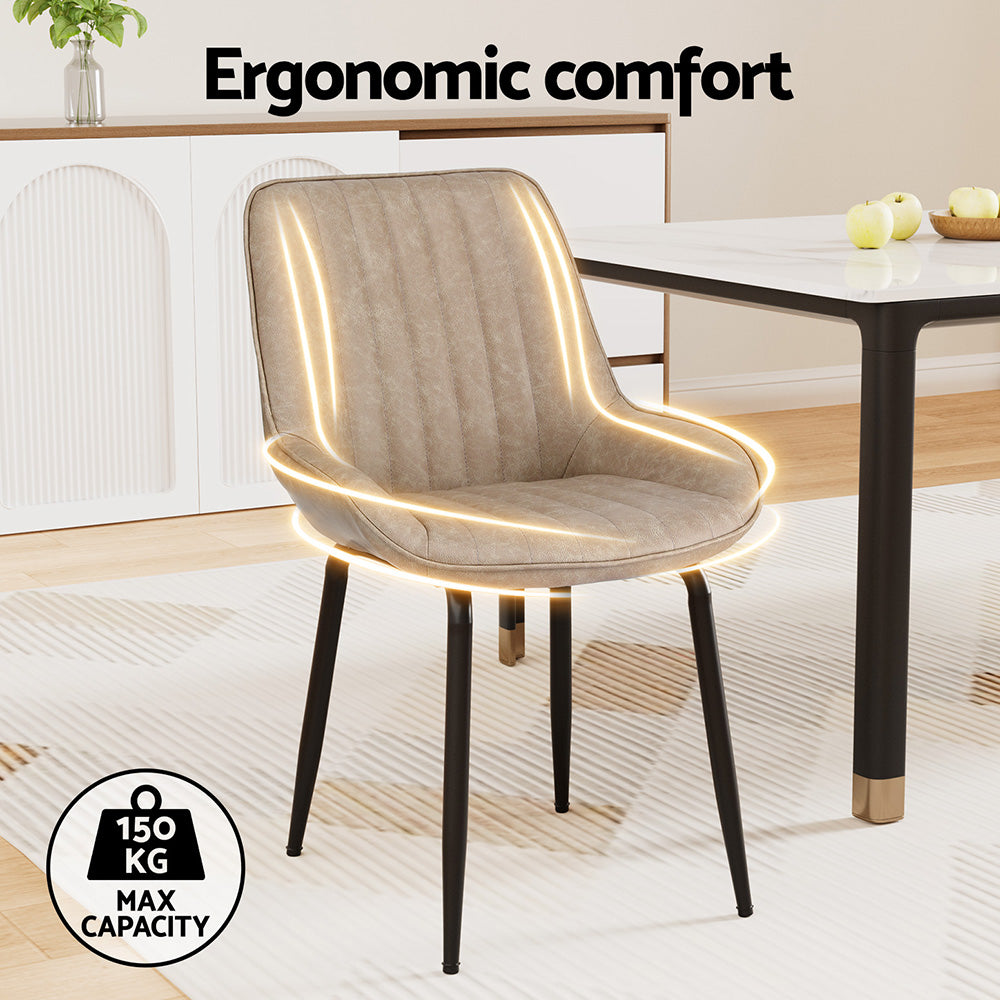 Artiss 2x Dining Chairs Retro PU Leather Kitchen Lounge Cafe Accent Chair Khaki 4