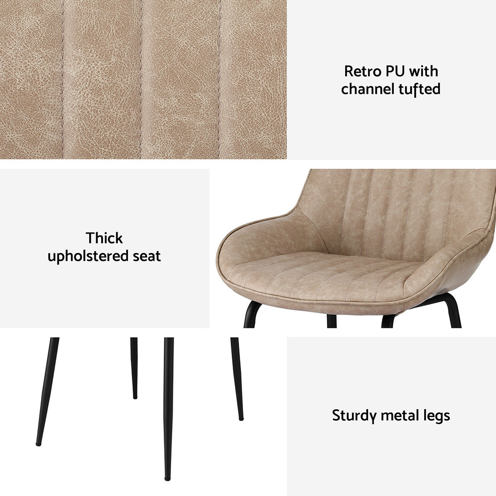 Artiss 2x Dining Chairs Retro PU Leather Kitchen Lounge Cafe Accent Chair Khaki 6