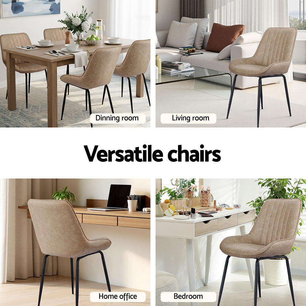 Artiss 4x Dining Chairs Retro PU Leather Kitchen Lounge Cafe Accent Chair Khaki 5
