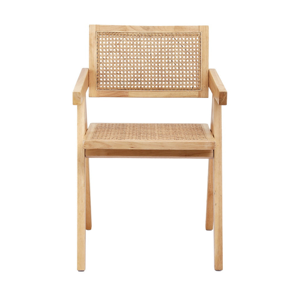 Artiss 1x Dining Chair Wooden Rattan Seat Rubber Wood Frame 3