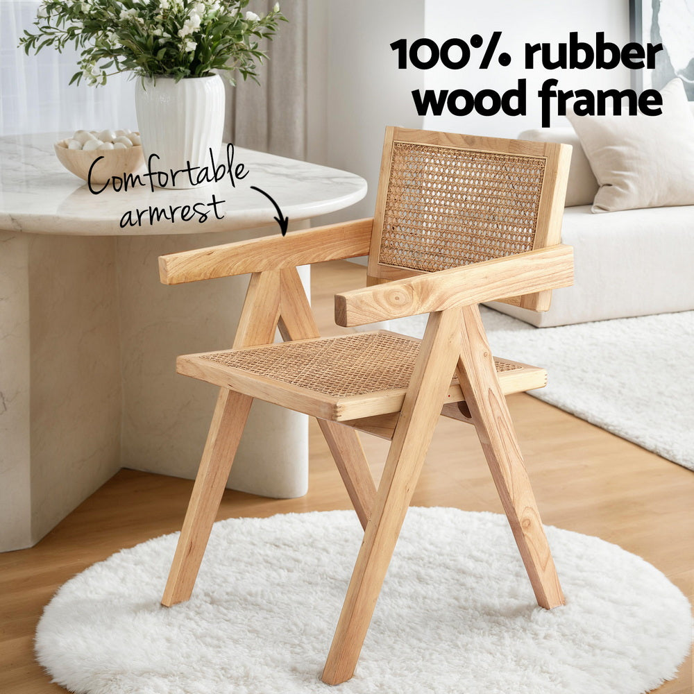 Artiss 1x Dining Chair Wooden Rattan Seat Rubber Wood Frame 4