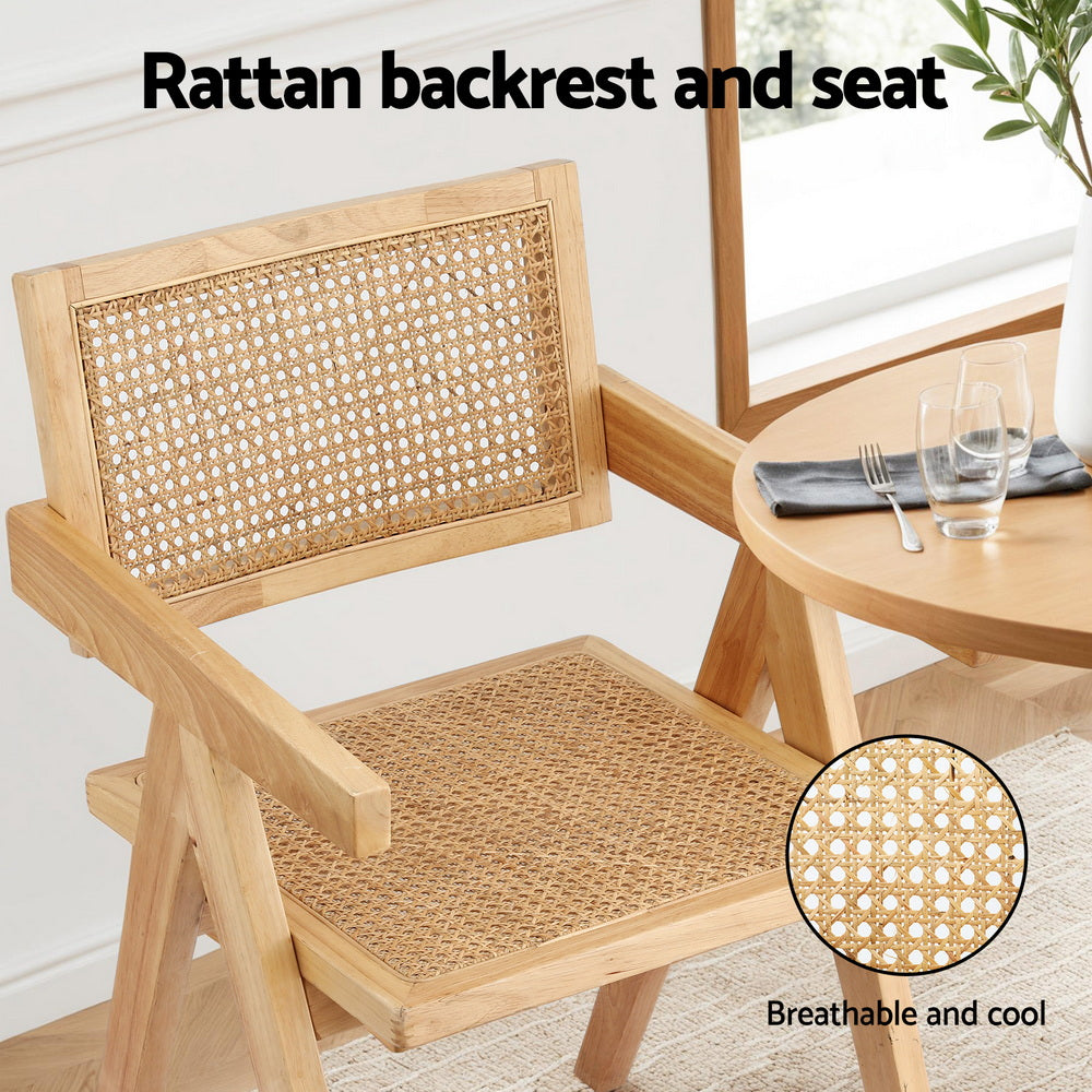 Artiss 1x Dining Chair Wooden Rattan Seat Rubber Wood Frame 5