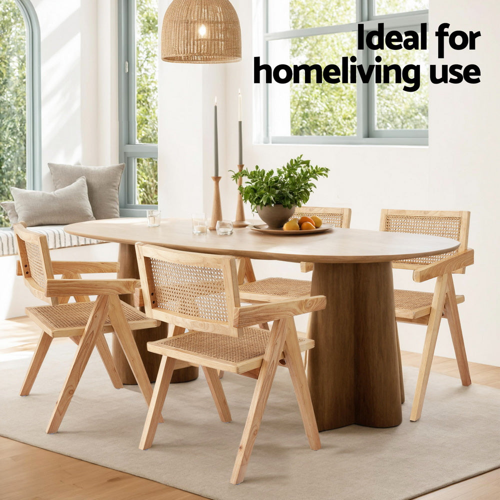 Artiss 1x Dining Chair Wooden Rattan Seat Rubber Wood Frame 6