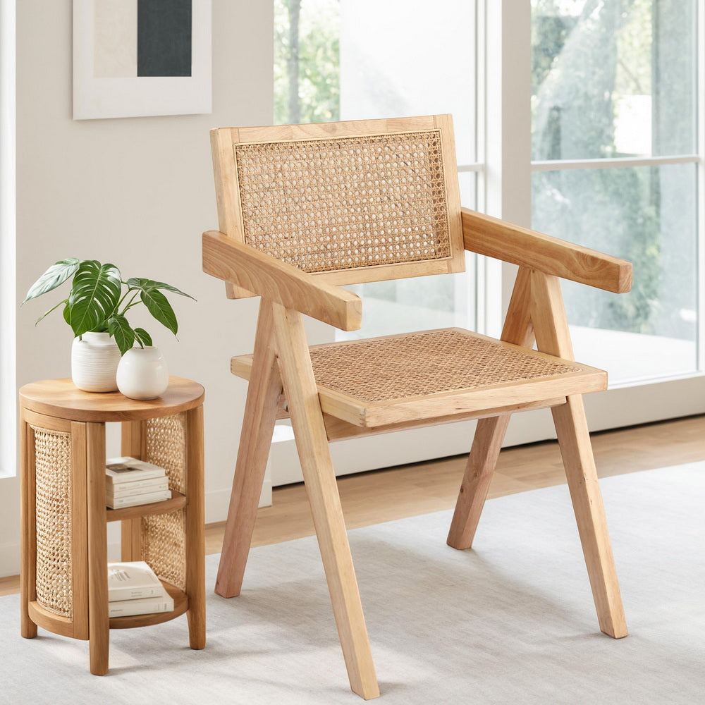 Artiss 1x Dining Chair Wooden Rattan Seat Rubber Wood Frame 7