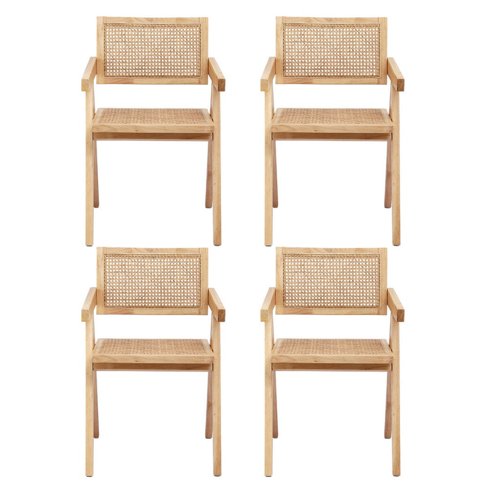 Artiss 4x Dining Chairs Wooden Rattan Seat Rubber Wood Frame 3