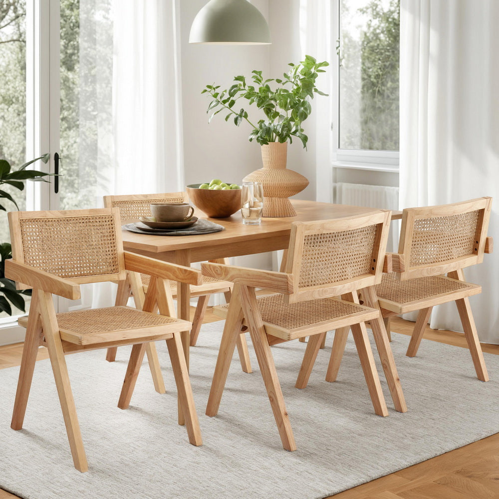 Artiss 4x Dining Chairs Wooden Rattan Seat Rubber Wood Frame 7