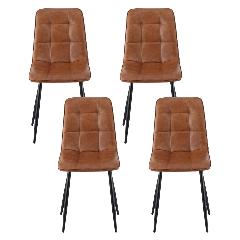 Artiss 4x Dining Chairs Retro PU Leather Kitchen Lounge Cafe Accent Chair Brown 3