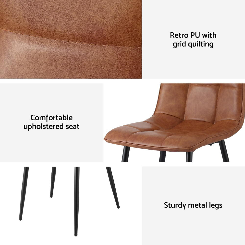 Artiss 4x Dining Chairs Retro PU Leather Kitchen Lounge Cafe Accent Chair Brown 6