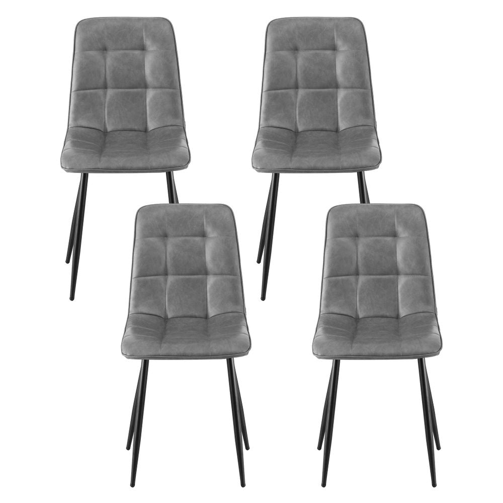 Artiss 4x Dining Chairs Retro PU Leather Kitchen Lounge Cafe Accent Chair Grey 3