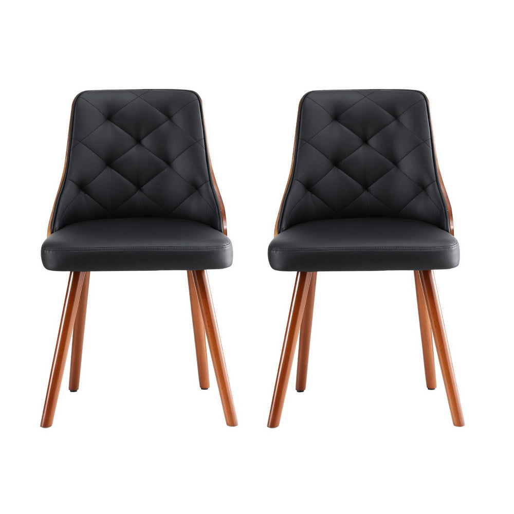 1 Set of 2 Artiss Dining Chairs Black PU 3
