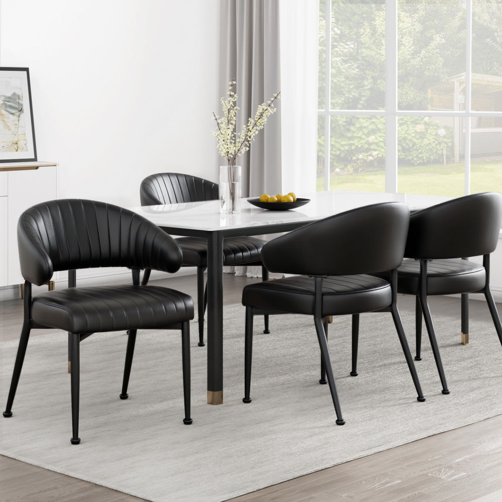 Artiss Dining Chairs Set of 4 Leather Hollow Armchair Black 7