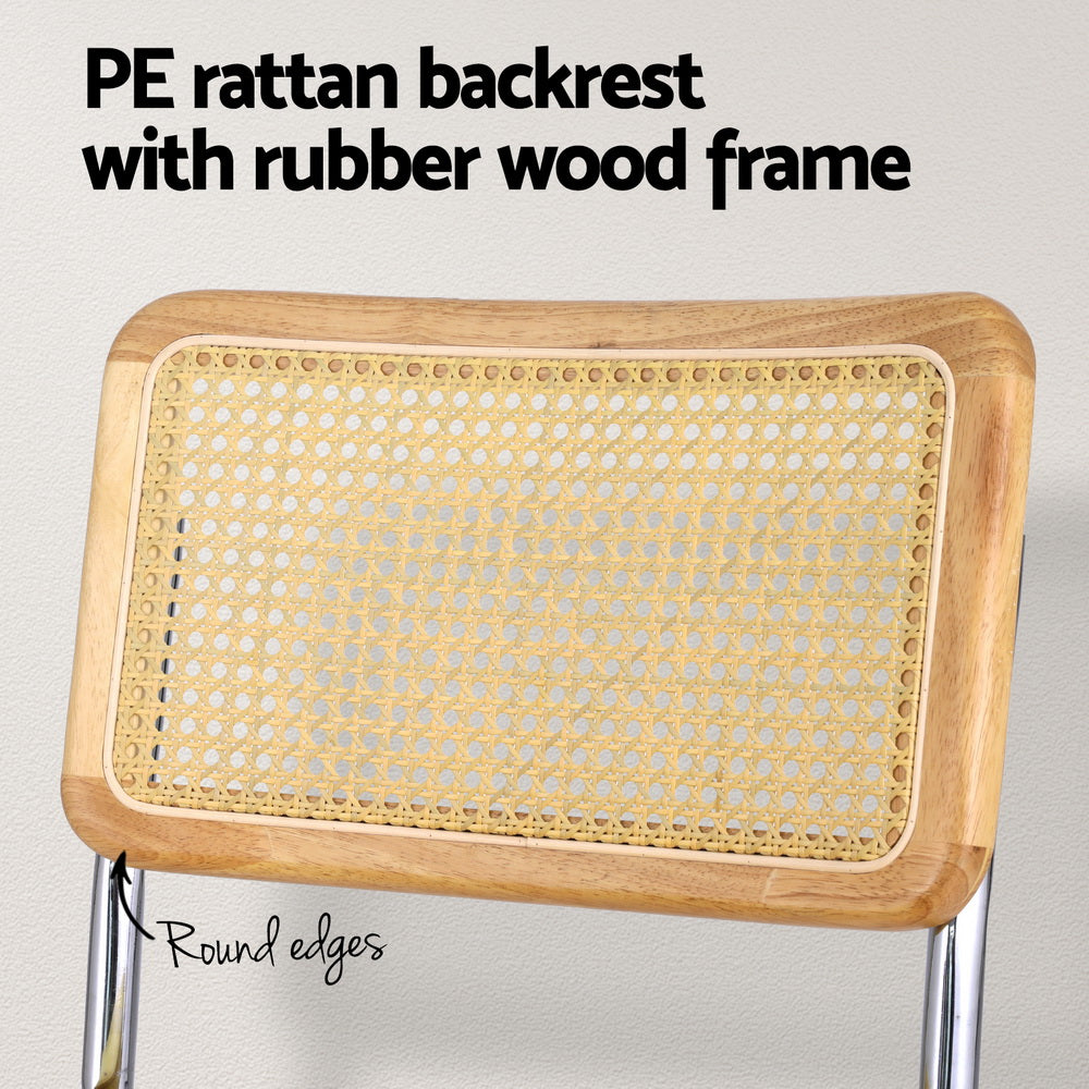 Artiss Dining Chairs Set of 2 Velvet Rattan Cantilever Yellow 5