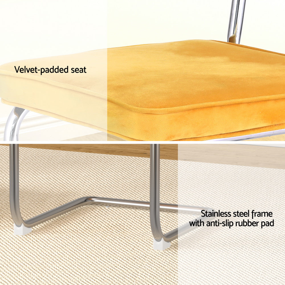 Artiss Dining Chairs Set of 2 Velvet Rattan Cantilever Yellow 6