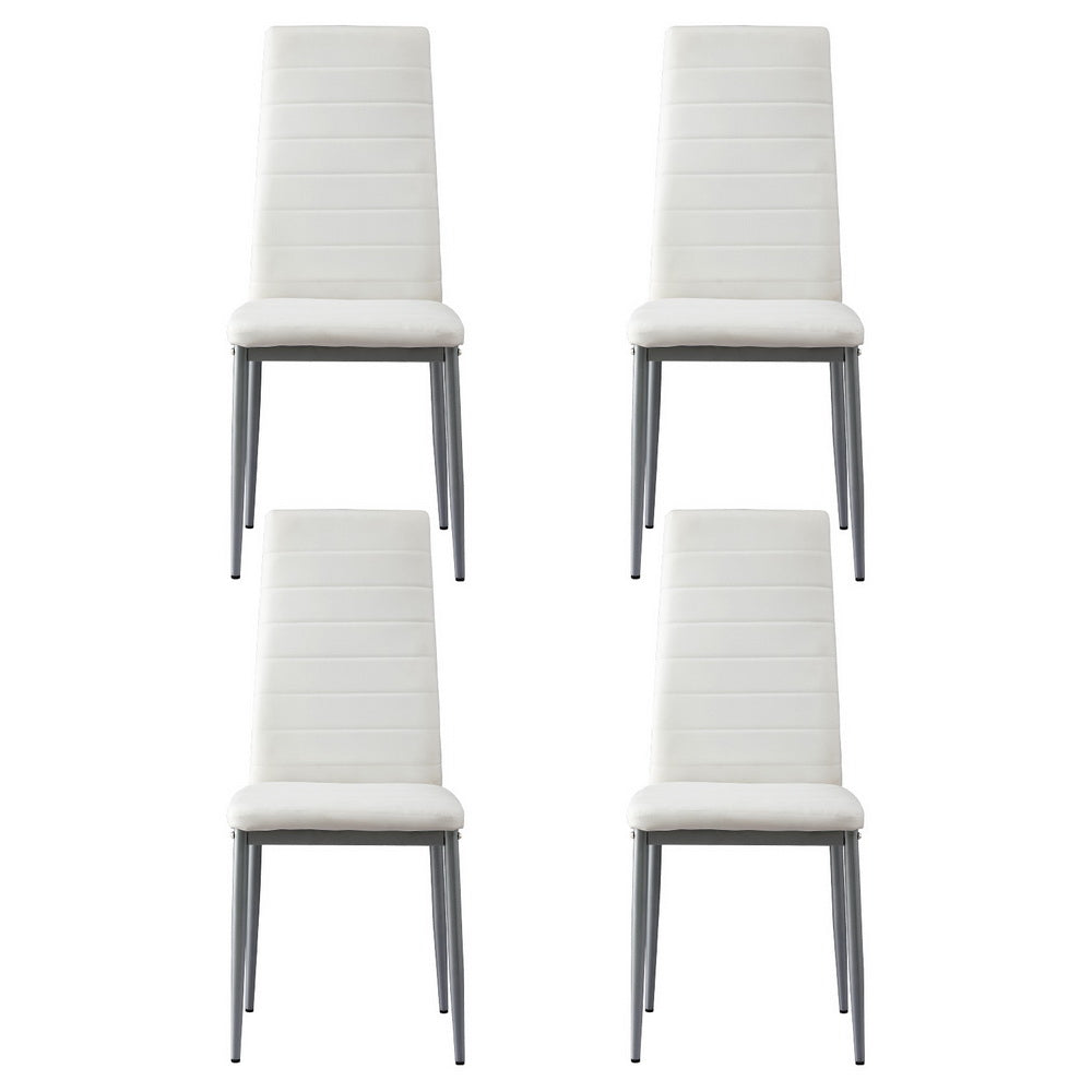 Artiss Dining Chairs Set of 4 Leather Channel Tufted White 3