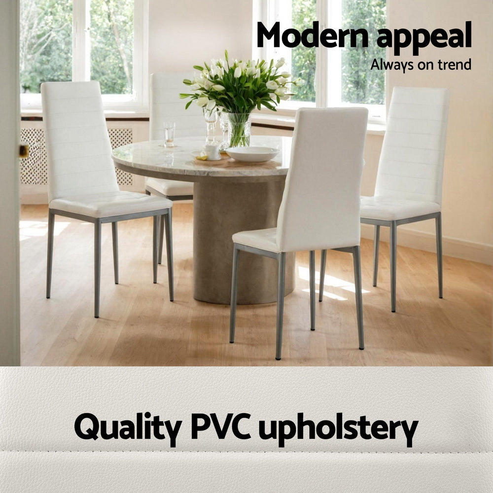 Artiss Dining Chairs Set of 4 Leather Channel Tufted White 4