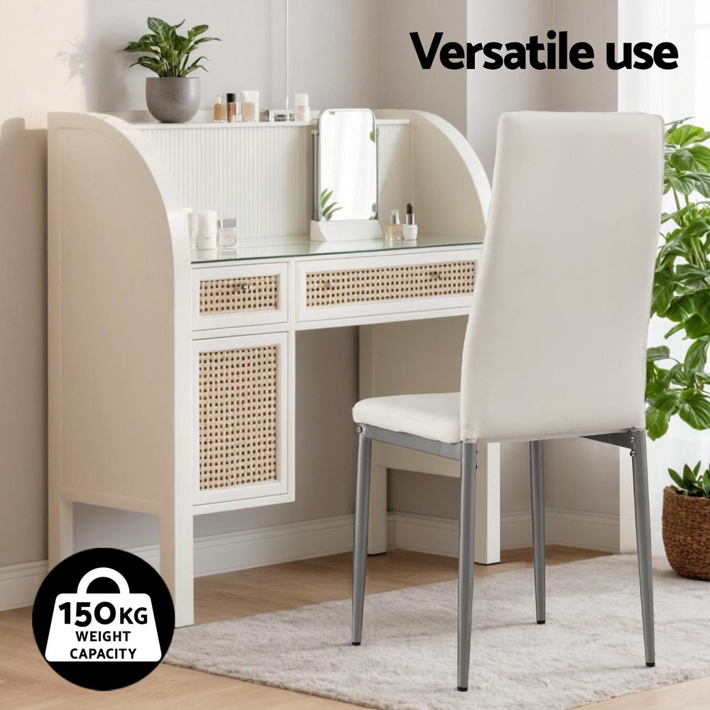 Artiss Dining Chairs Set of 4 Leather Channel Tufted White 5