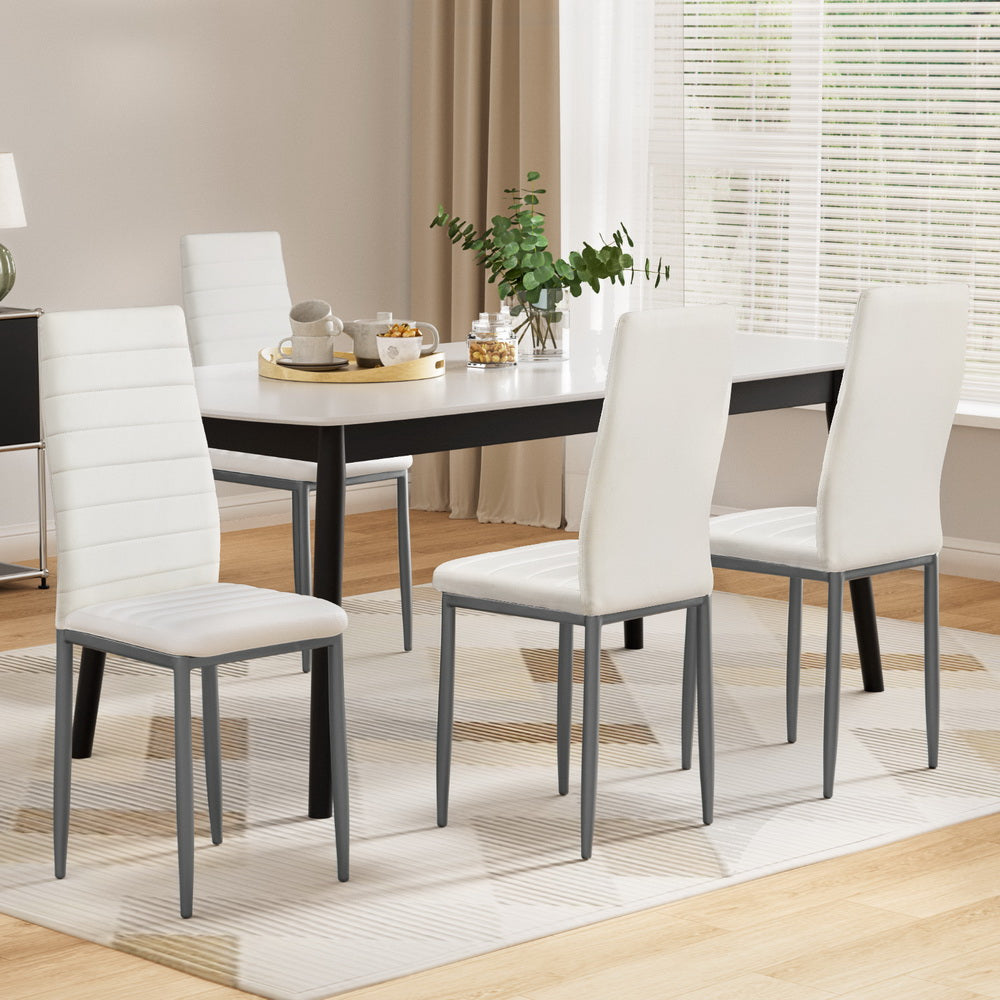 Artiss Dining Chairs Set of 4 Leather Channel Tufted White 7