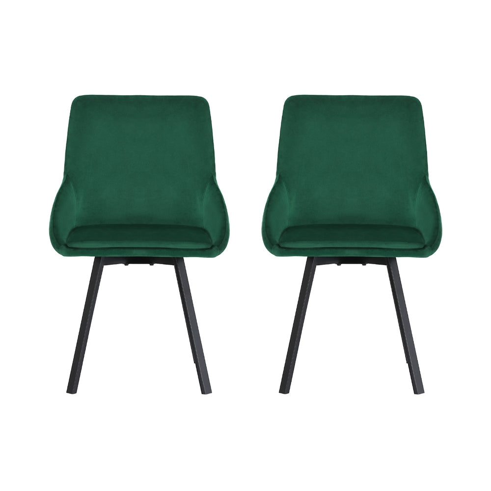 Artiss Dining Chairs Set of 2 Velvet Swivel Base Green 3