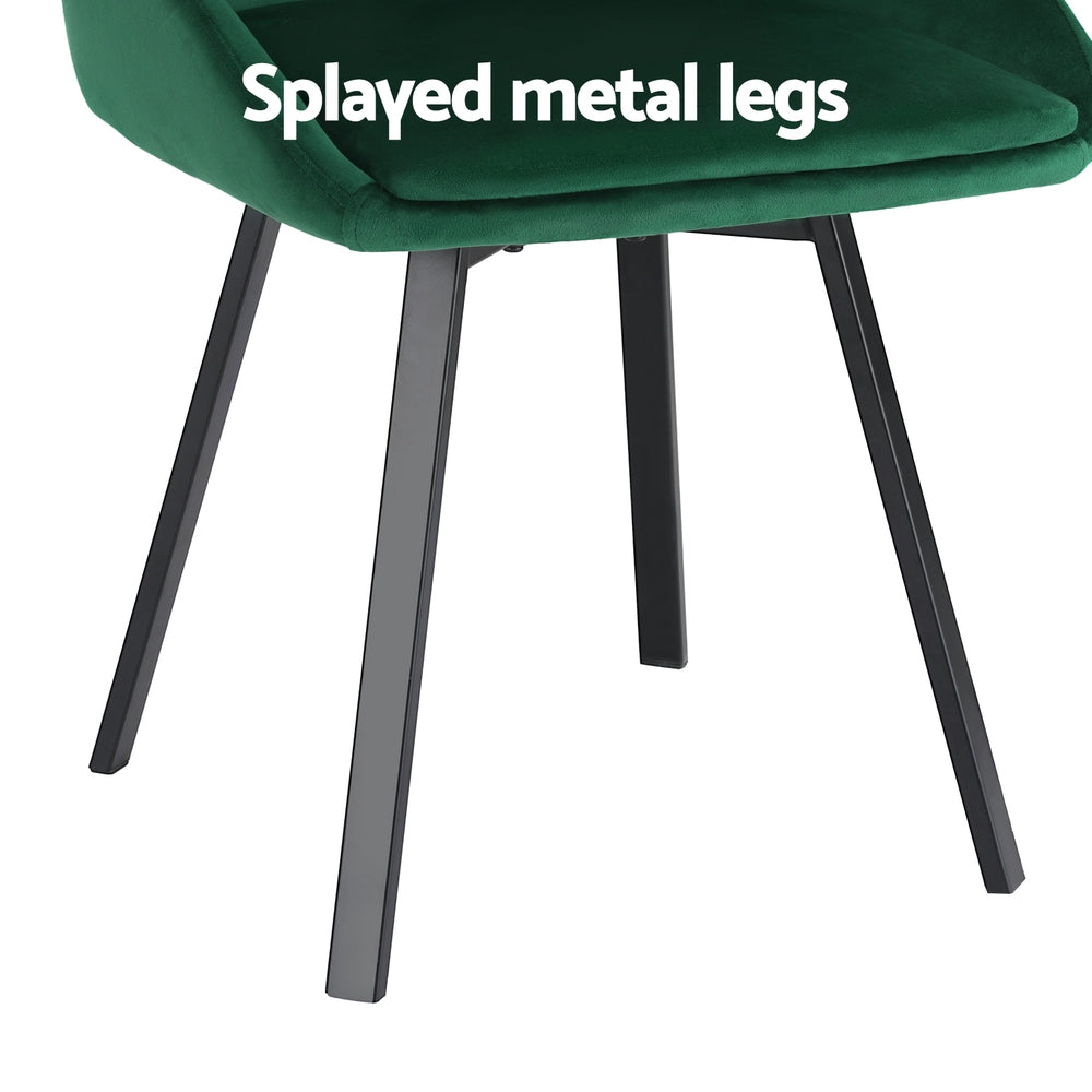 Artiss Dining Chairs Set of 2 Velvet Swivel Base Green 6