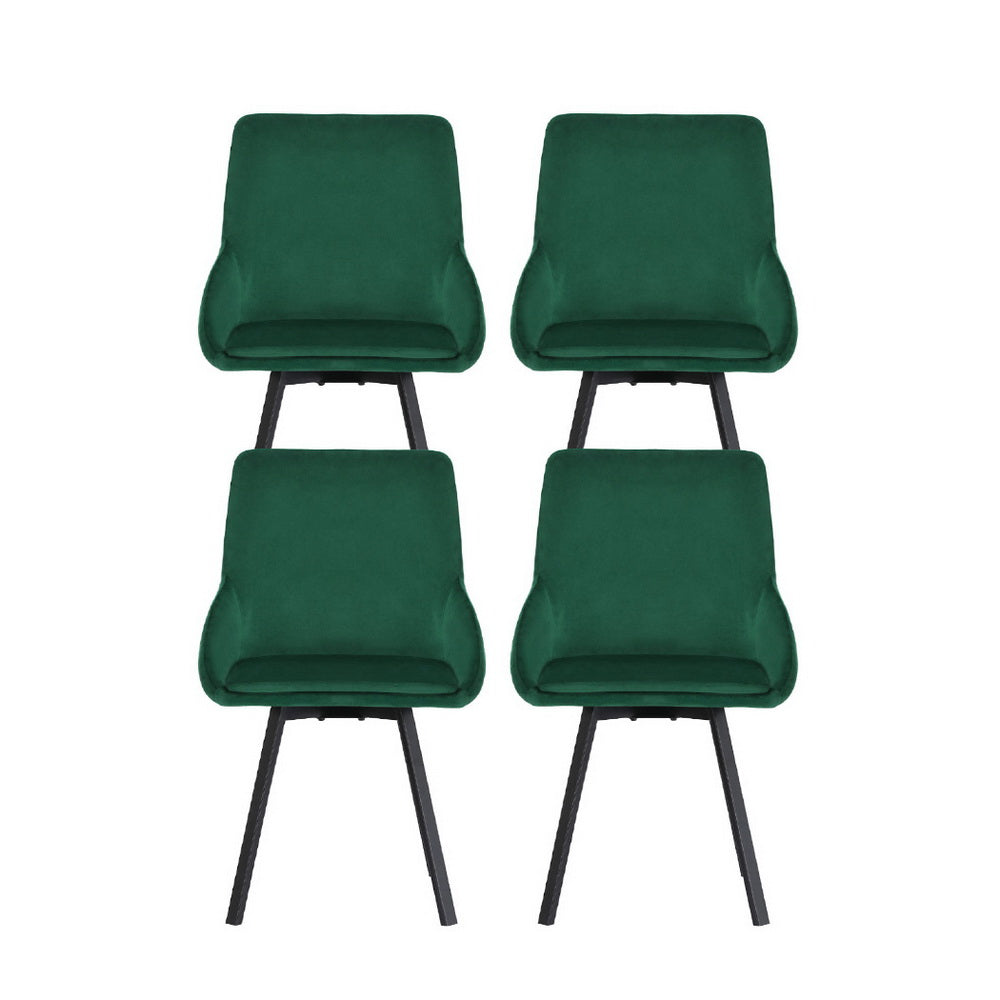 Artiss Dining Chairs Set of 4 Velvet Swivel Base Green 3