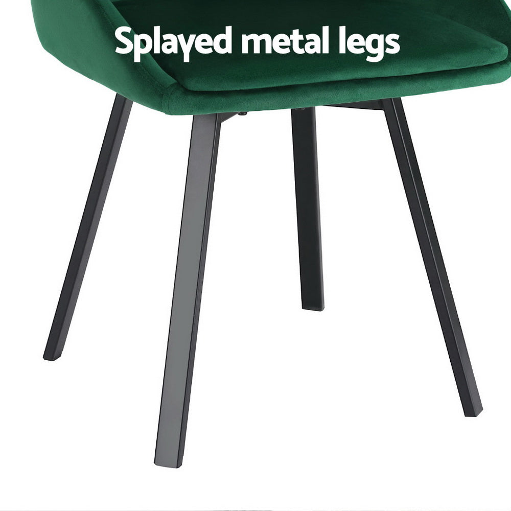 Artiss Dining Chairs Set of 4 Velvet Swivel Base Green 6