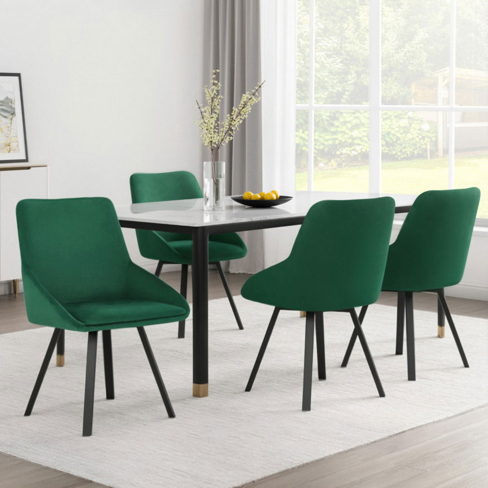 Artiss Dining Chairs Set of 4 Velvet Swivel Base Green 7