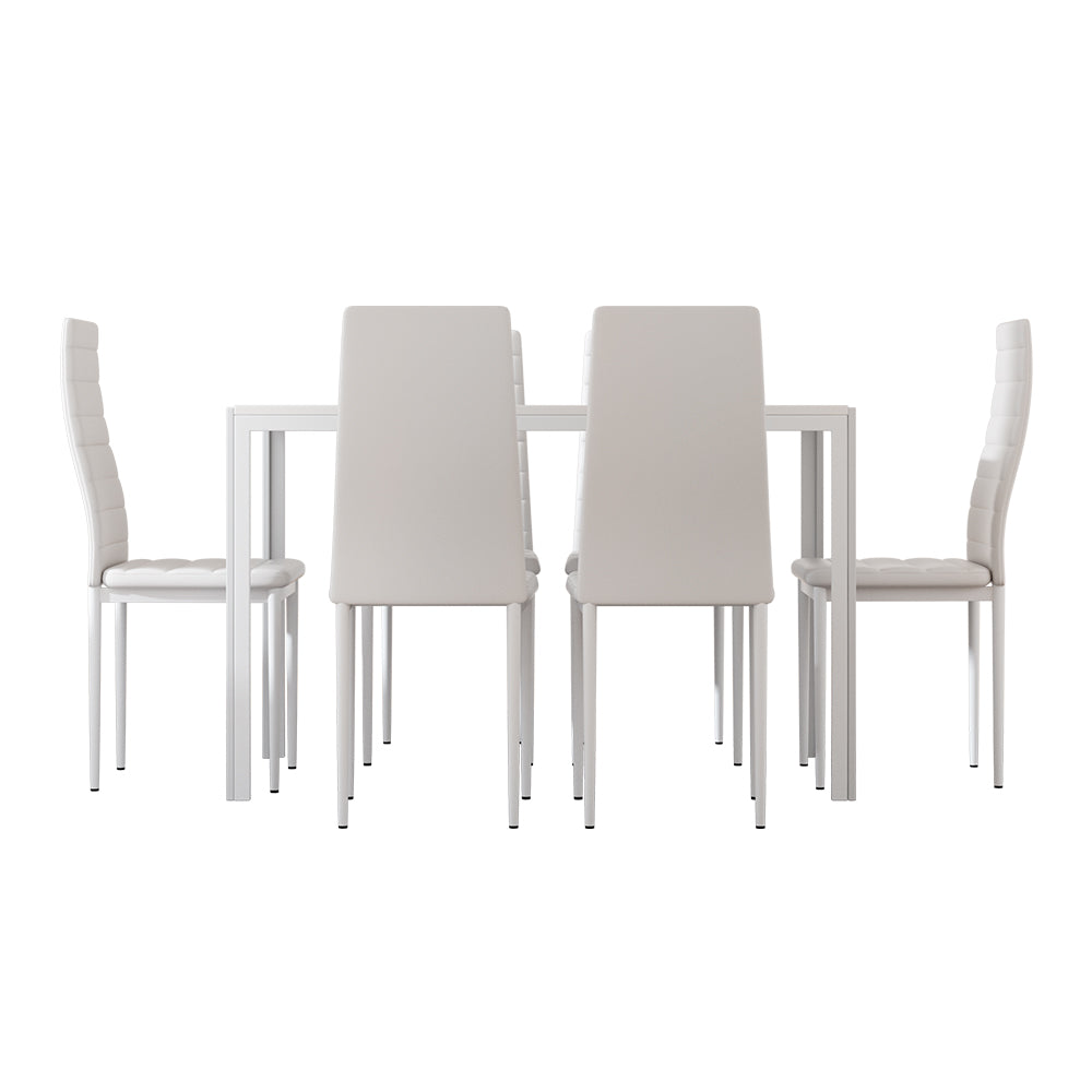 Artiss Dining Chairs and Table Dining Set 6 Chair Set Of 7 White 3