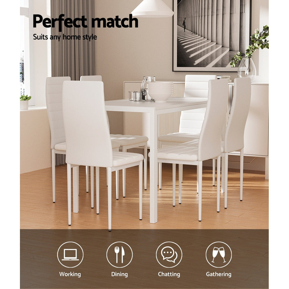 Artiss Dining Chairs and Table Dining Set 6 Chair Set Of 7 White 6