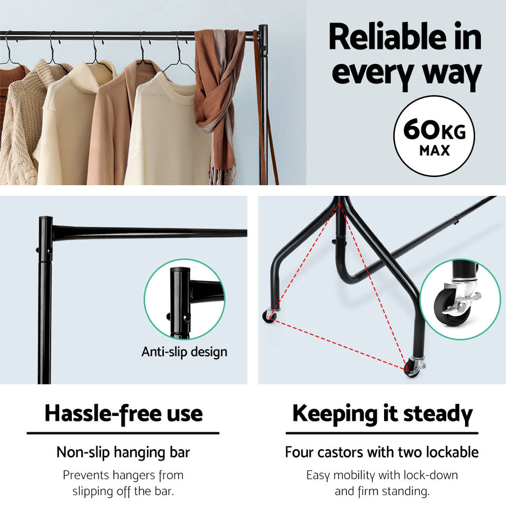 Artiss 2X Clothes Rack Airer Coat Stand 6FT Rail Wheels 4