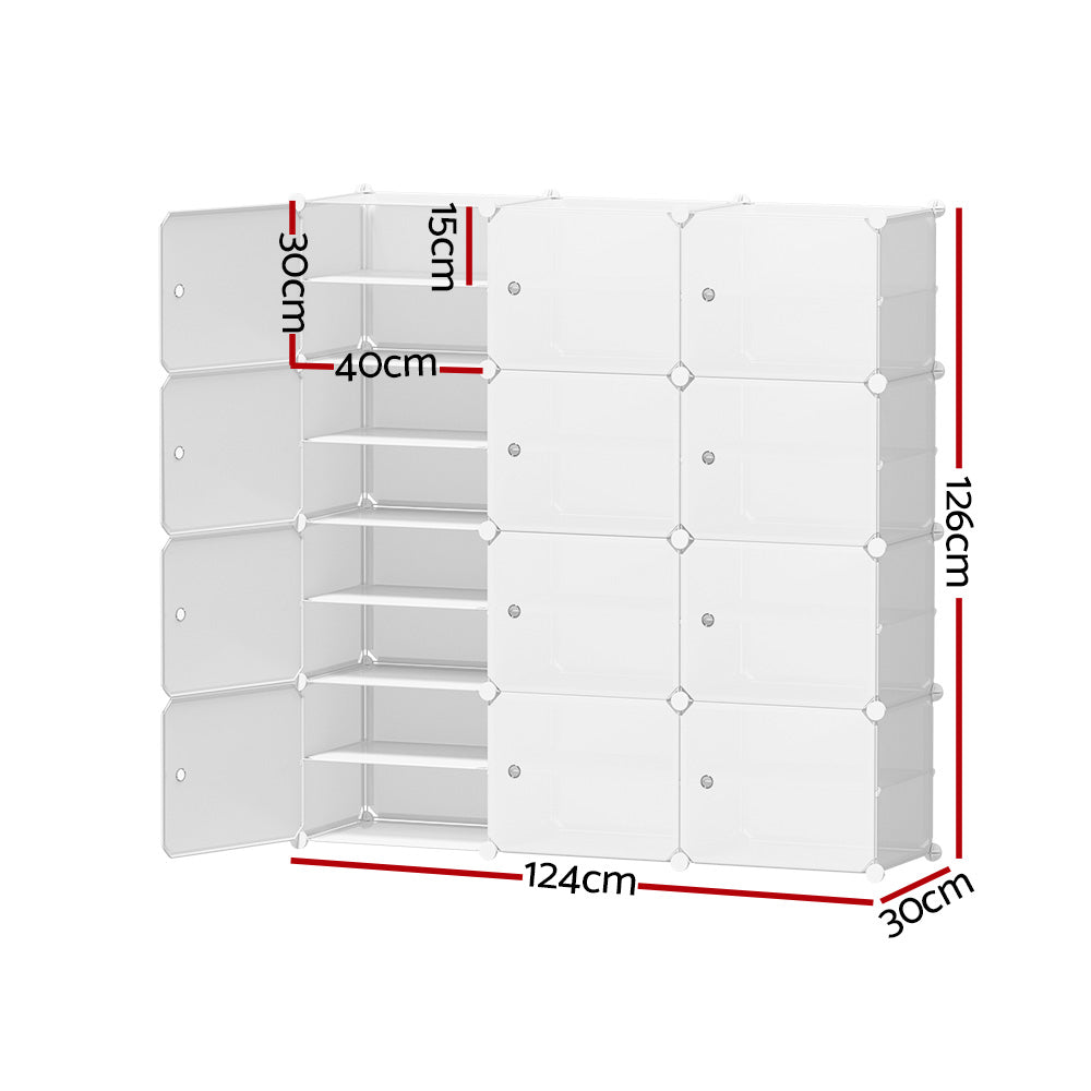 Artiss Shoe Rack DIY 12 Storage Cube Stackable White 4