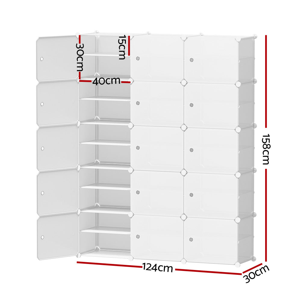 Artiss Shoe Rack Storage Cabinet DIY 15 Storage Cube Stackable White 4
