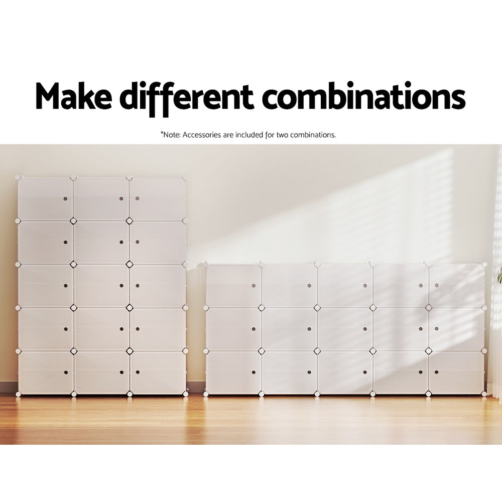 Artiss Shoe Rack Storage Cabinet DIY 15 Storage Cube Stackable White 8