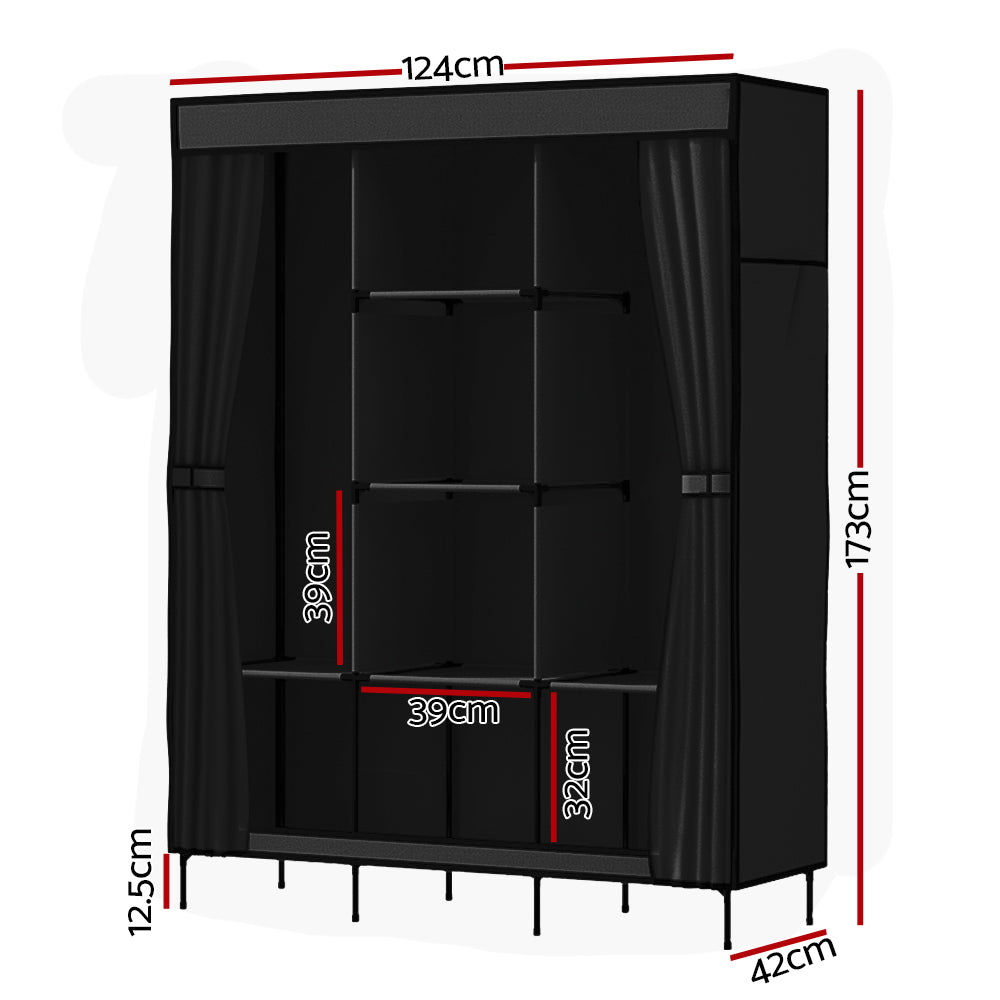 Artiss Large Portable Clothes Closet Wardrobe with Shelf Black 4