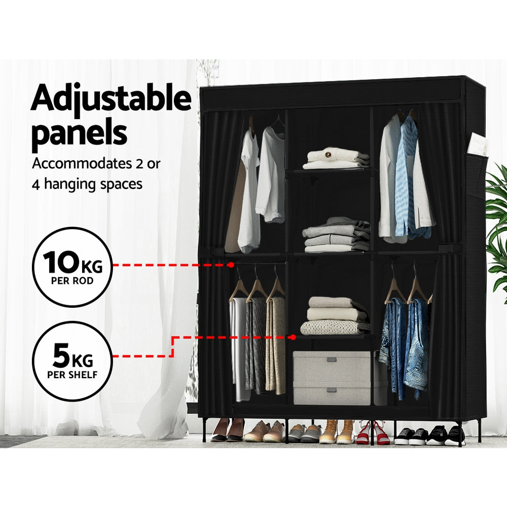 Artiss Large Portable Clothes Closet Wardrobe with Shelf Black 6