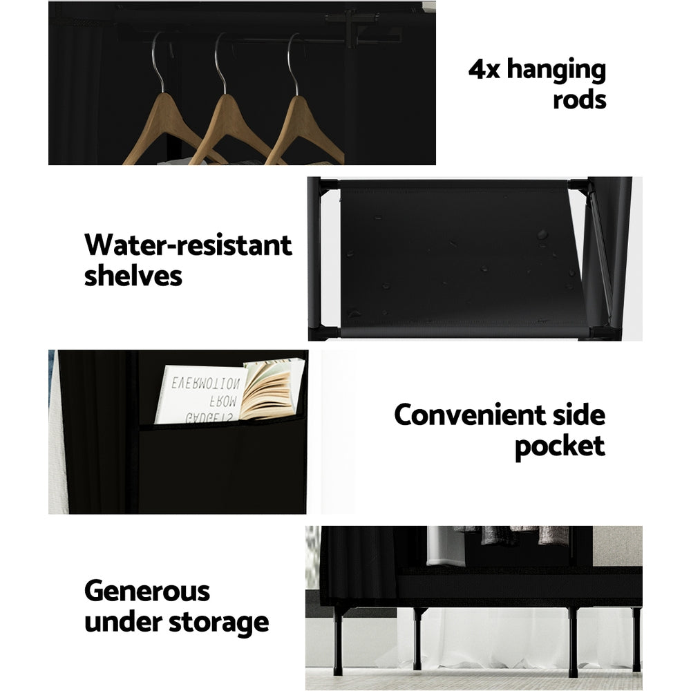 Artiss Large Portable Clothes Closet Wardrobe with Shelf Black 7