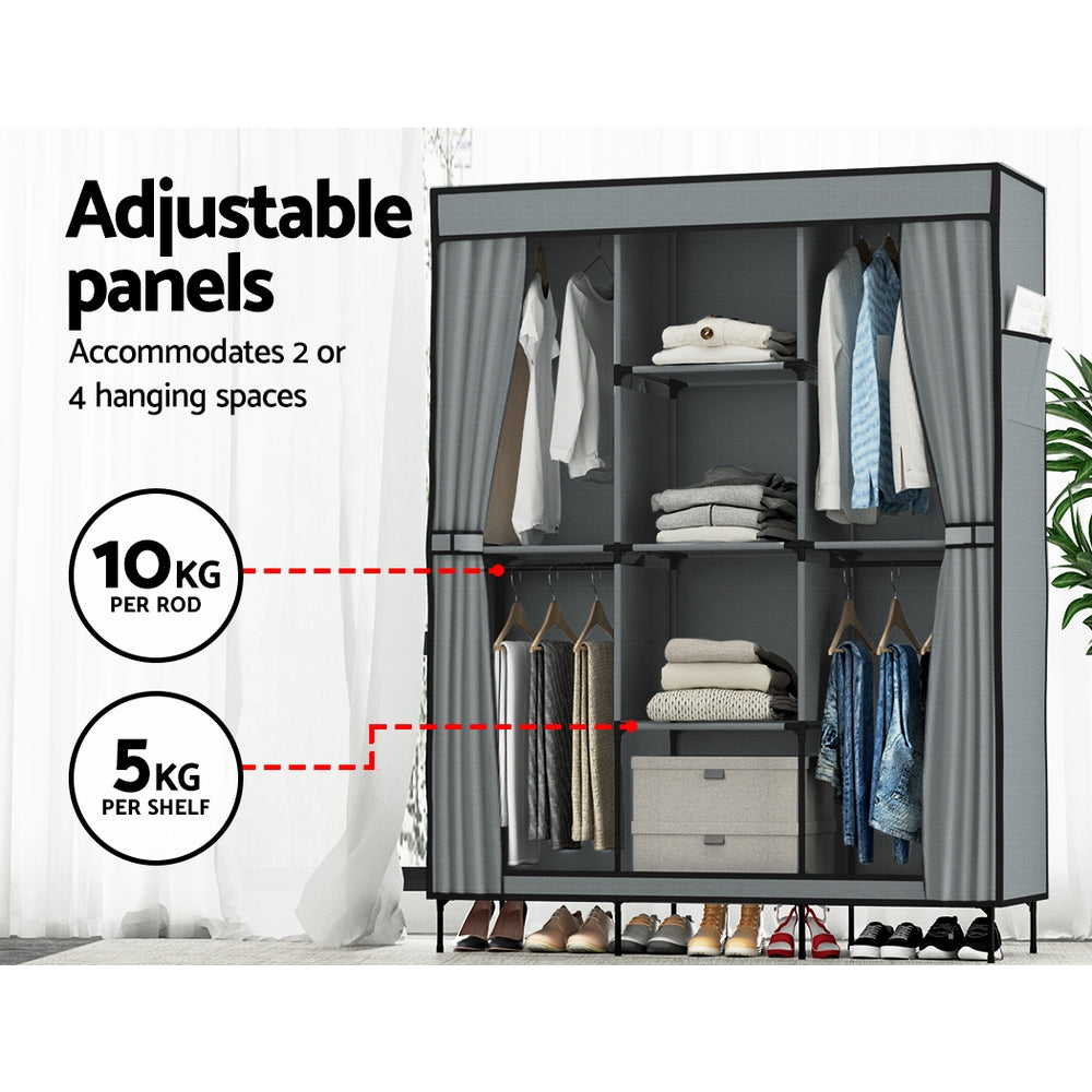 Artiss Large Portable Clothes Closet Wardrobe with Shelf Grey 6
