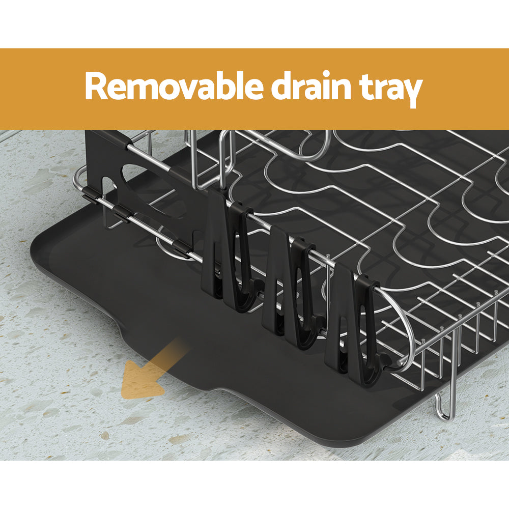 Cefito Dish Rack Drying Drainer Cup Holder Cutlery Tray Kitchen Organiser 2-Tier 5