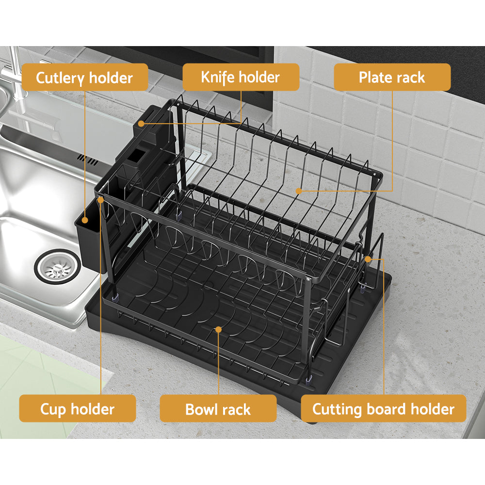 Cefito Dish Rack Expandable Drying Drainer Cutlery Holder Tray Kitchen 2 Tiers 4